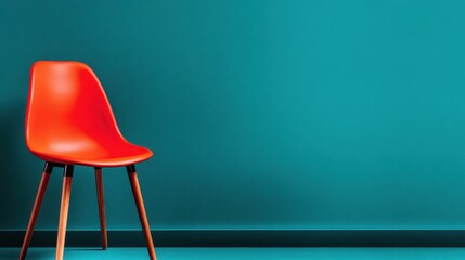 Vibrant red chair against a turquoise wall, creating a modern and minimalist interior design