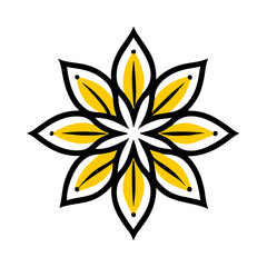 Symmetrical flower with detailed center icon on transparent background for web and graphic design