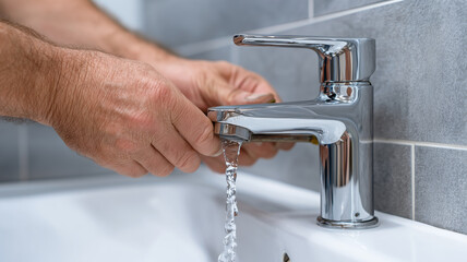 Professional plumber making precise adjustments to a modern faucet