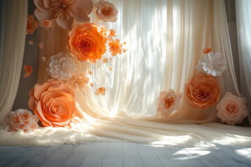 Maternity backdrop, wedding backdrop, photography background with delicate flowers and bright light