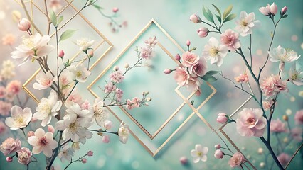 Elegant Floral Design Pink and White Blossoms with Geometric Frames