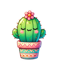 Naklejka premium A charming Easter basket overflows with colorful eggs and spring blossoms, A spring holiday decoration with a cactus in a pot and a basket of flowers