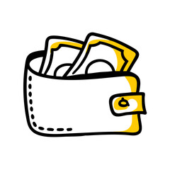 Wallet with inserted bills on transparent background for web and graphic design