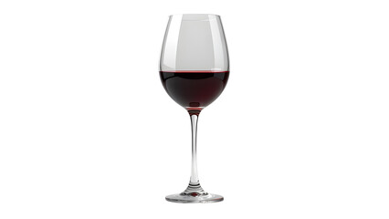 A single wine glass filled with red wine standing on a white background in a studio setting view
