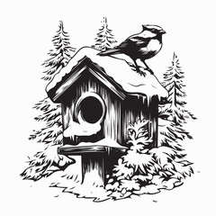 Birdhouse Forest Vector Image Isolated on white background.