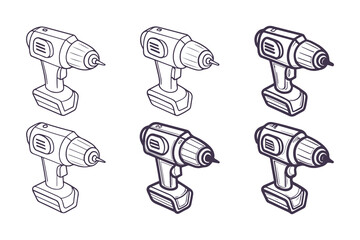 Set of cordless power drill icons in isometric style. vector illustration of electric drills for construction, tools, and DIY projects.