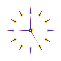 Analog clock interface on white background. Linear analog clock concept. Dark blue-purple wall clock concept