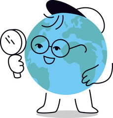 Adorable Researching Earth Character With Magnifying Glass Vector Illustration or Sticker