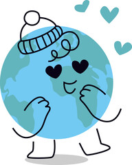 Adorable Earth Character In Love Vector Illustration on Transparent Background