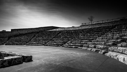 Exploring the Majestic Akrai Greek Theater in Black and White Elegance, Sicily, Italy