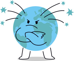 Angry Planet Earth Vector Mascot Character on Transparent Background