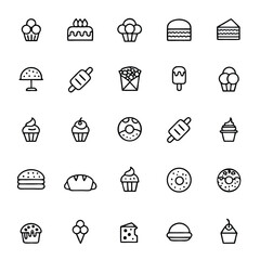 Black outline icons representing bakery items are displayed against white background as pattern