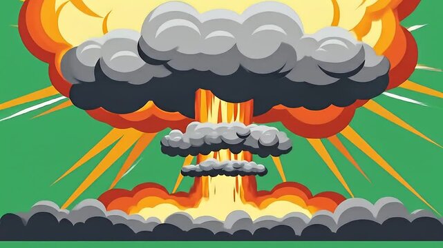 comic-style nuclear blast green screen with sharp glowing rays