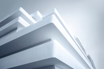 Fototapeta premium Abstract architectural design of white layered geometric shapes angled upwards