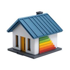 3d model of energy efficient house with blue roof isolated on transparent background