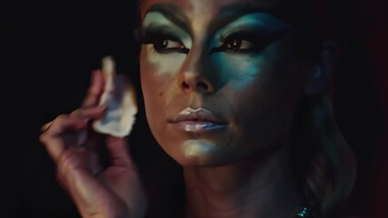 Authentic Representation of a Queer Individual Thoughtfully Removing Bold Makeup and Skincare - Powered by Adobe