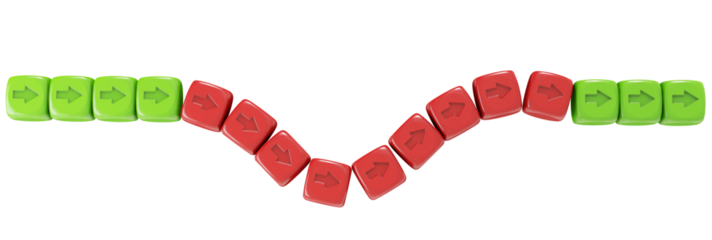 Temporary difficulties concept isolated on a transparent background. Temporary economic downturn, and return to stability. 3D illustration.