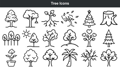 Collection of simple line art tree icons