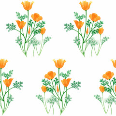 March 24th Birth Flower California Poppy Design Pattern Oriental Painting