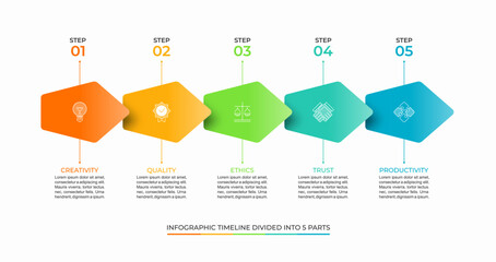 Colorful 5-Step infographic timeline vector template. Clean and minimal layout ideal for presentations, reports, strategy planning, or corporate visuals. Fully editable and scalable.