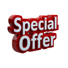 3d red and white special offer text isolated on transparent background