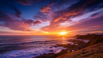Obraz premium landscape of sunset sky on the coast