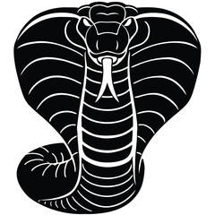 A stylized cobra with spread hood and forked tongue creates a striking emblem