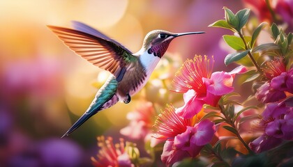 Naklejka premium hummingbird and flowers