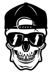 Skull wearing cap and sunglasses 