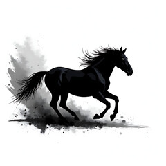 Black Horse Running Silhouette Vector Illustration | Wild Mustang Animal Graphic Art | Equestrian Design Element
