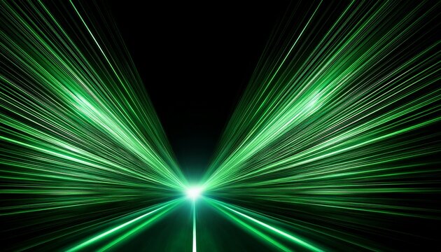green laser beams isolated on black background abstract light effect green lens flash horizontal rays glowing in the dark speed illustration road