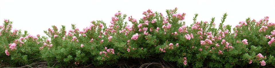 Lush pink rose bush against white background in full bloom