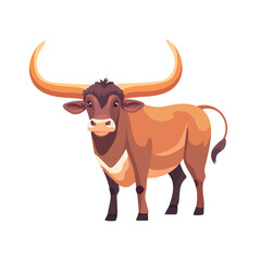 Naklejka premium Cute watusi bull. Flat vector clipart, illustration with isolated background.