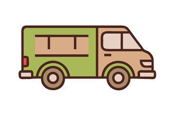 Illustration of a green and beige delivery van