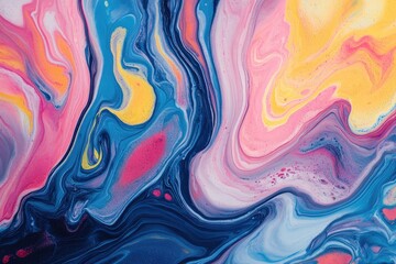 A vibrant abstract painting with swirling colors.