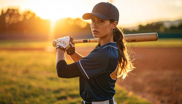 Female baseball player swinging the bat