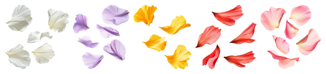 Naklejka premium PNG Colorful delicate flower petals scattered, element set on transparent background