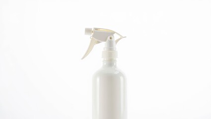 White spray bottle mockup on white background, showcasing clean design, ideal for product presentation or branding.