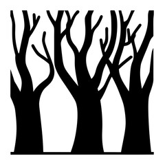 Three Abstract Black Tree Silhouettes Against White Background in Vector Illustration