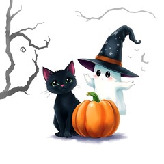 Charming Ghost and Cat Halloween Icons

