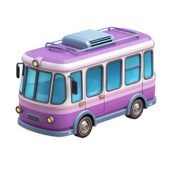 3d cartoon bus render purple and white isolated on transparent background