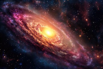 Obraz premium A vibrant spiral galaxy ablaze with stellar formations in the vast expanse of space.