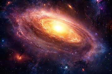 Obraz premium A vibrant spiral galaxy ablaze with stellar activity in the vastness of space.