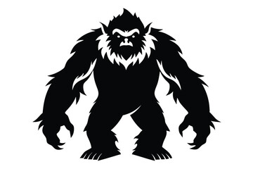 Majestic Bigfoot Sasquatch Standing Tall Showcasing Detailed Furry Silhouette with Intense Gaze