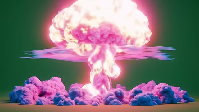 glowing stylized nuclear blast green screen with multicolor shockwave