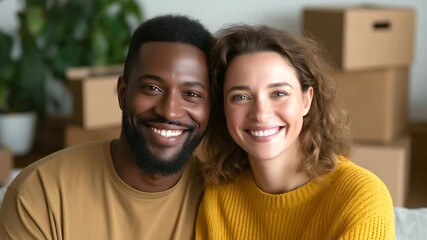 A joyful interracial couple relishing the excitement of their new home. - Powered by Adobe