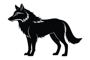 Black silhouette showcases a furry coyote standing elegantly, captured against a crisp white backdrop