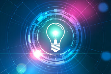 Glowing light bulb icon in futuristic circular interface