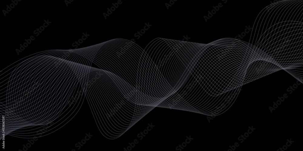 Poster abstract black background with whit line. modern template abstract design flowing particles digital 