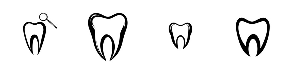 Set of black dental icons representing tooth illustrations for dental practice branding and educational materials